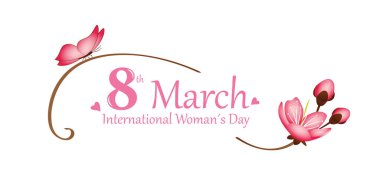 Uluslararası Kadınlar Günü 8 Mart pembe kelebek ve kiraz çiçeği