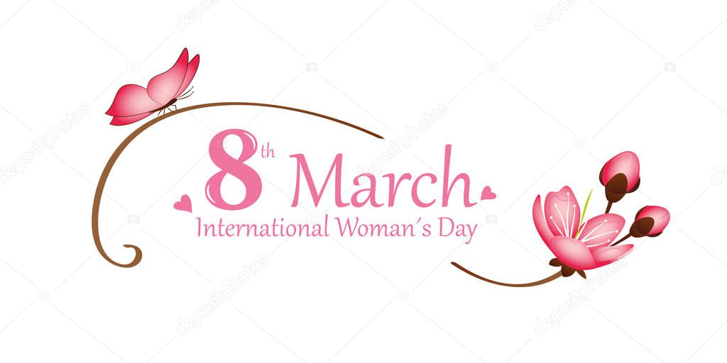 international womans day on 8th march pink butterfly and cherry blossom