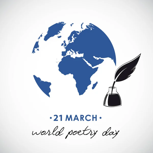 Esboço de dia de poesia mundial de uma caneta-tinteiro e globo — Vetor de Stock