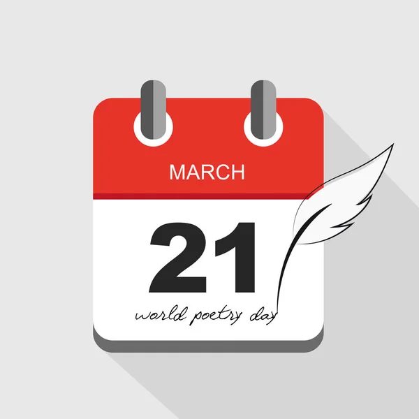 Dunia puisi hari ke-21 Maret dalam kalender merah - Stok Vektor