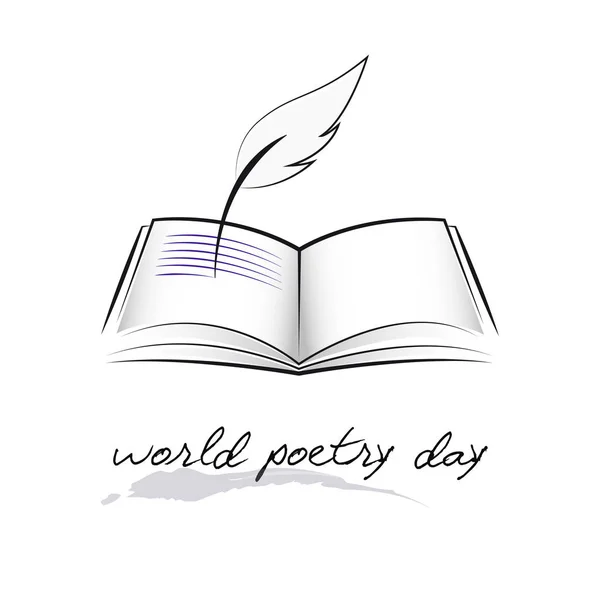 Esboço de dia de poesia mundial de uma caneta-tinteiro e livro —  Vetores de Stock