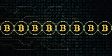 ikili kod arka plan ile dijital bitcoin ağ kripto para birimi