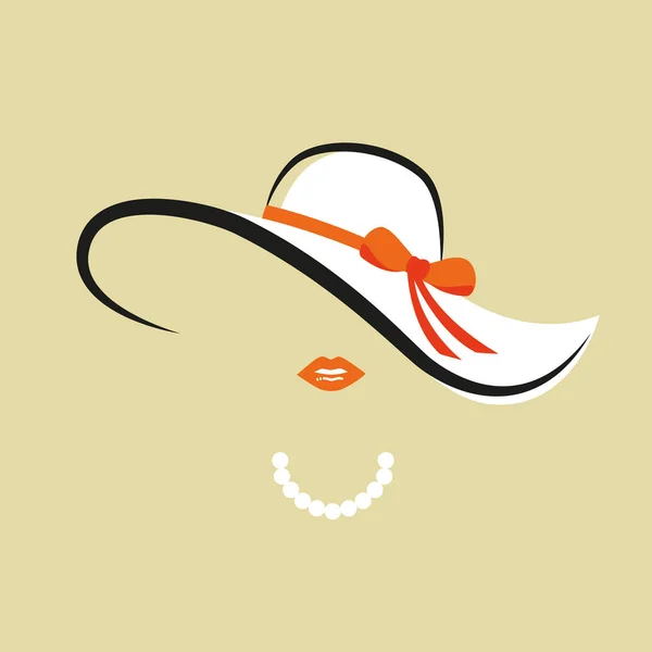 Κυρία με κομψό καπέλο με πορτοκαλί πλώρη και μαργαριτάρι κολιέ — Διανυσματικό Αρχείο