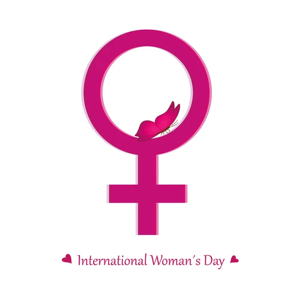 8 maart internationale dames dag roze vrouwelijke symbool met vlinder — Stockvector