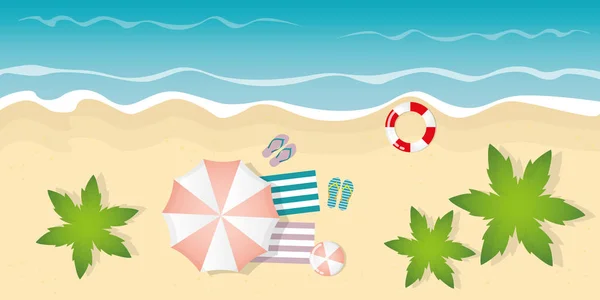 Happy summer holiday on palm beach top view — Stock Vector