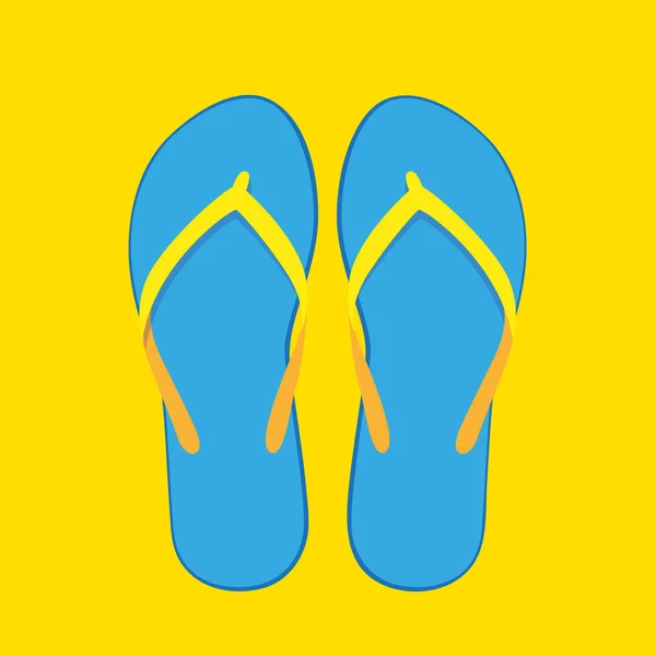 Flip biru flops koleksi musim panas berenang memakai terisolasi di latar belakang kuning - Stok Vektor