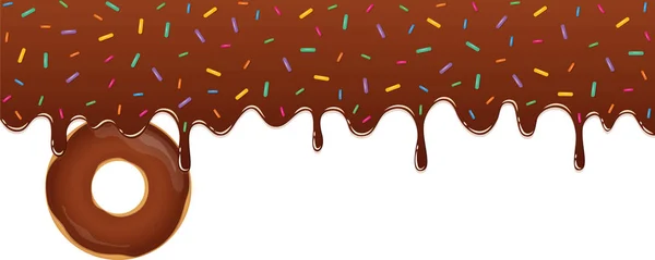 Słodki topnienie lukierze czekoladowym z kolorowe kropi i choco pączek — Wektor stockowy