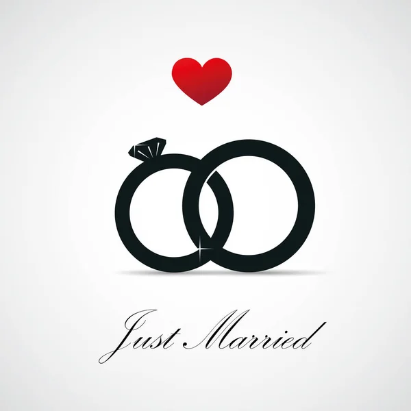 Apenas casado cartão convidativo para casamento com anéis —  Vetores de Stock