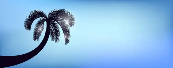 Silueta de palmera sobre fondo azul cielo para el diseño de vacaciones de verano — Vector de stock