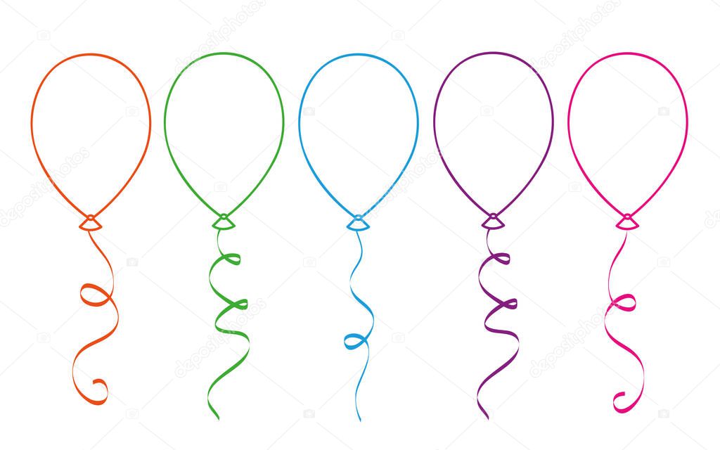 colorful balloons for coloring book isolated on white background