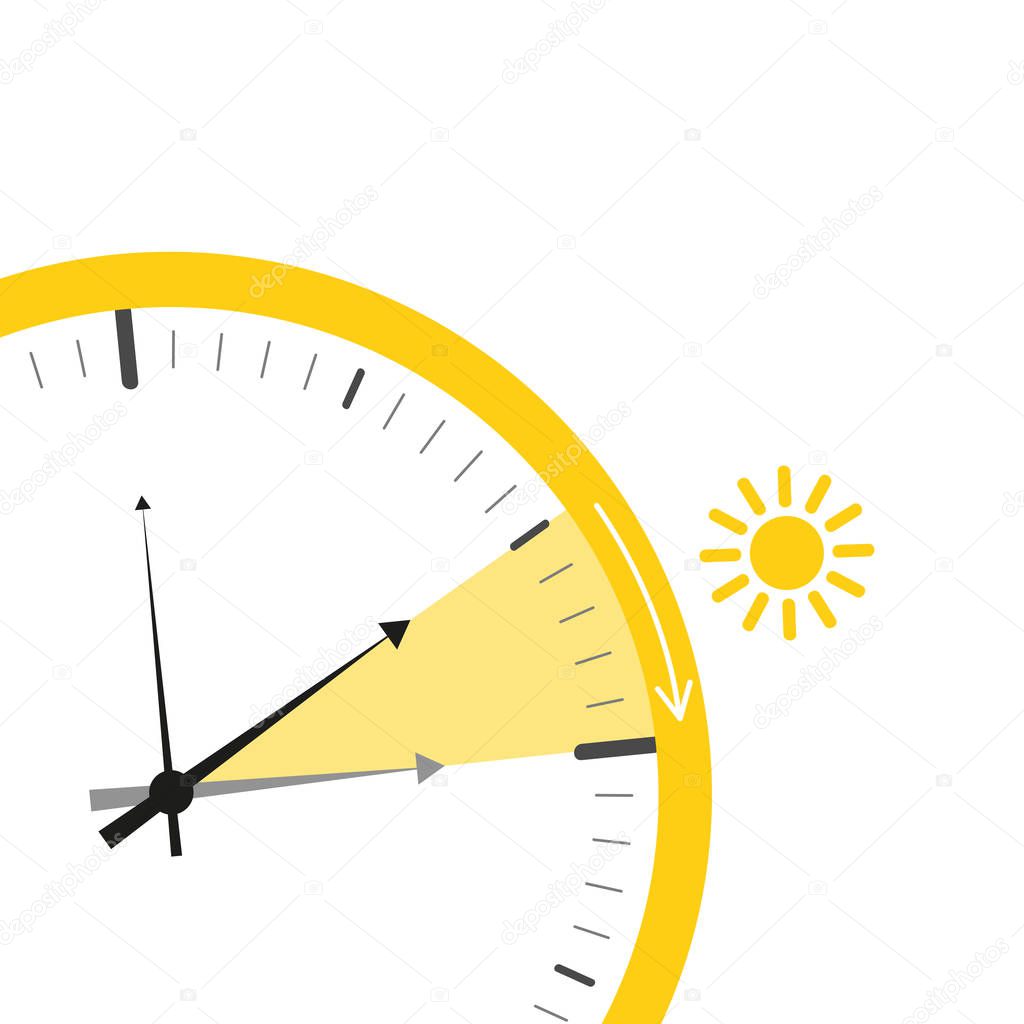 summer time change for daylight saving with sun on white background
