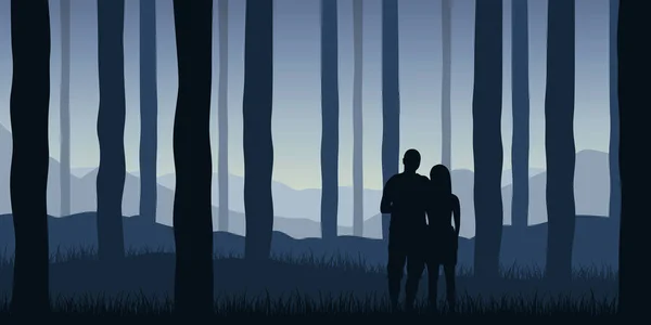 Молодая пара в лесу голубой природный пейзаж — стоковый вектор