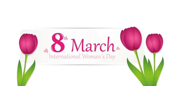 International womans day on 8th march white label with pink tulips — Stock Vector