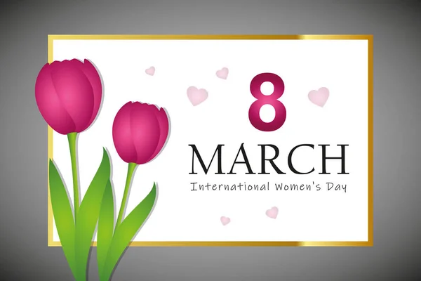 8th march international womans day greeting card with pink tulips — Stock Vector