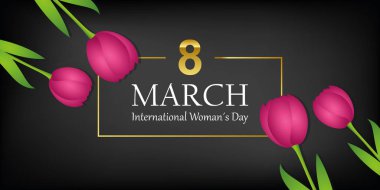 Kadınlar günü 8 Mart siyah tebrik kartı ile pembe laleler