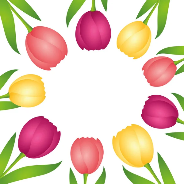 Kolorowe tulipany granicy koło na białym tle — Wektor stockowy