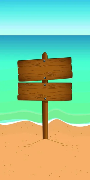 Houten bord op het strand-zomervakantie — Stockvector