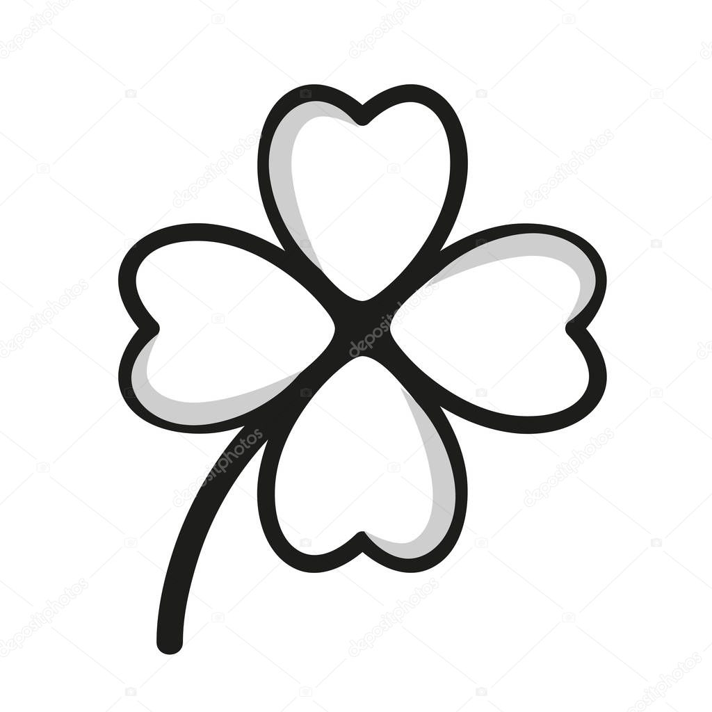 four-leaf clover black and white simple drawing
