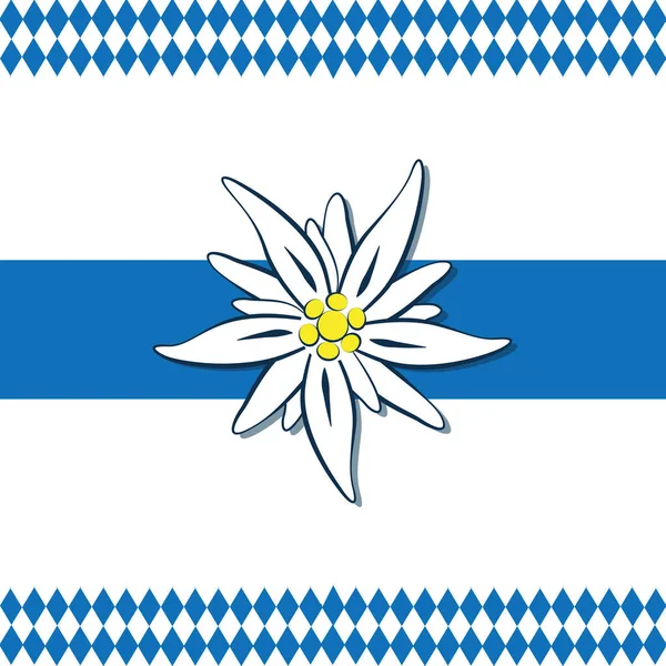 Flor edelweiss con fondo de patrón azul y blanco — Vector de stock
