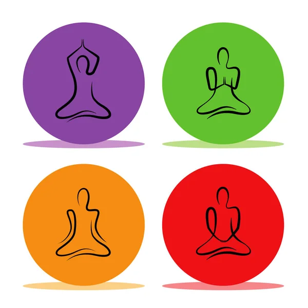 Conjunto de posturas de yoga en un colorido dibujo de línea circular — Vector de stock