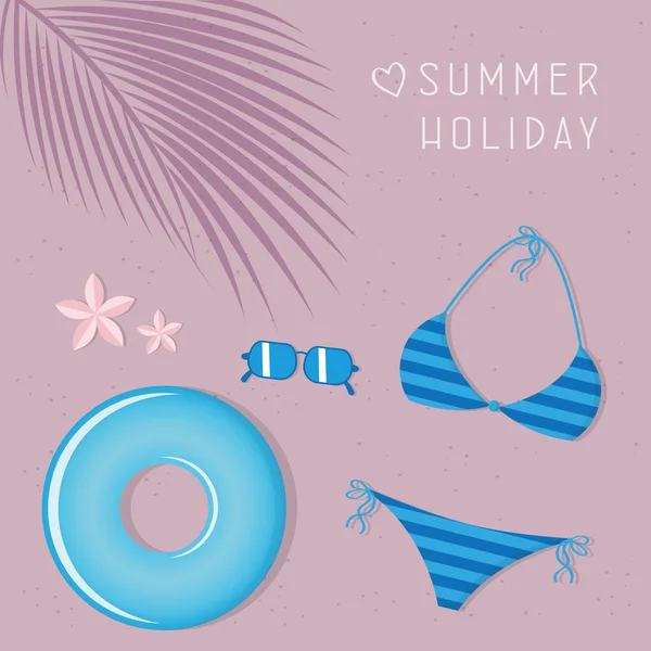 Blauer und lila Sommer Strand Design — Stockvektor