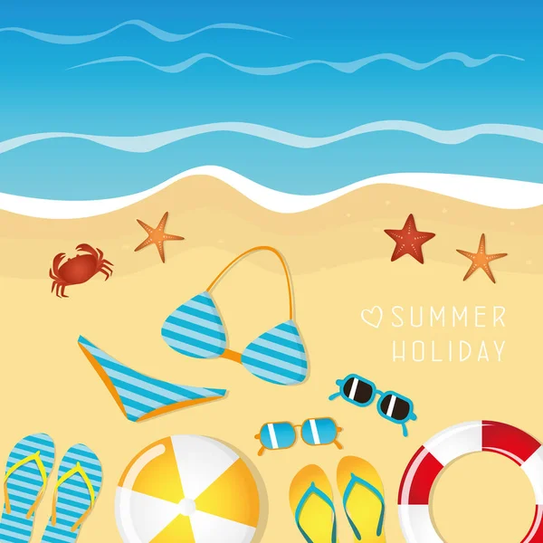 Différents ustensiles de plage vacances d'été fond — Image vectorielle