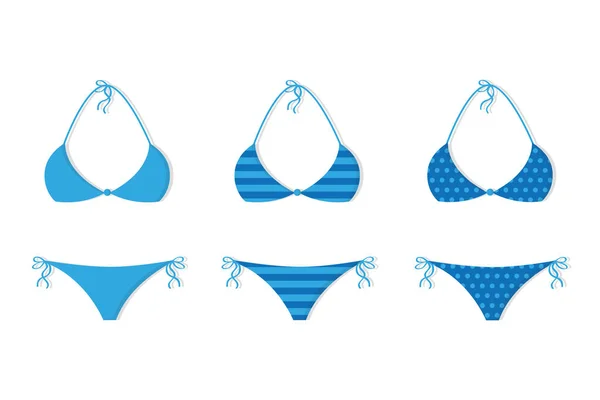 Farklı desenleri ile üç mavi bikini — Stok Vektör