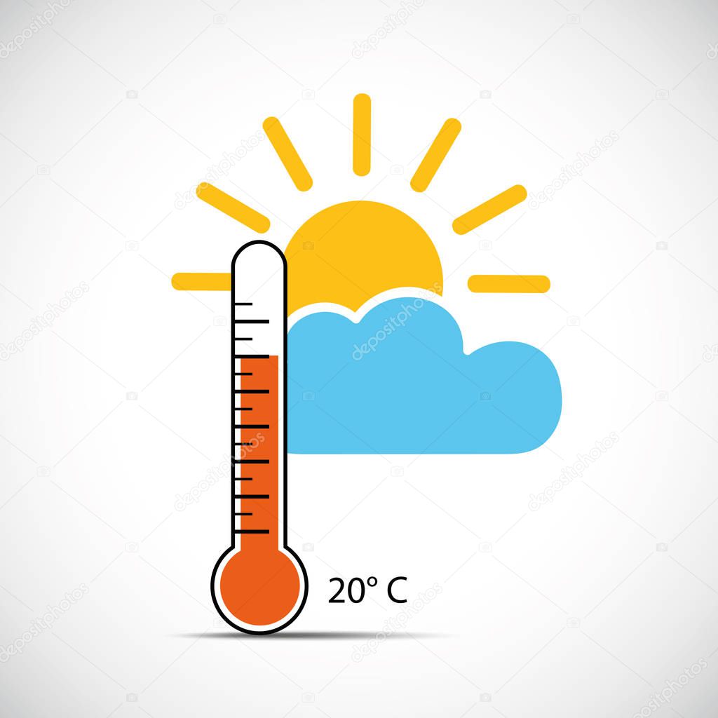 heat thermometer icon 20 degrees sping weather with sunshine