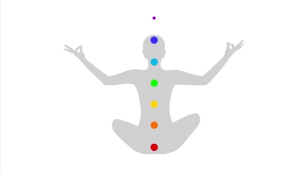 Meditação silhueta pessoa com chakra e descrição que vejo — Vídeo de Stock