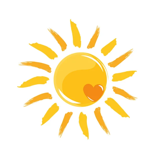 Amour soleil jaune brillant avec coeur — Image vectorielle