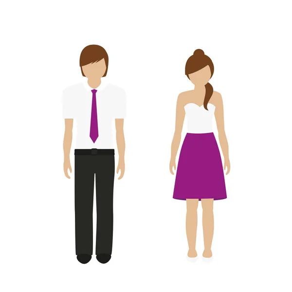 Personaje de hombre y mujer en un traje de verano elegante — Vector de stock