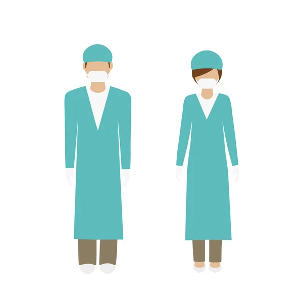 Man and woman character surgeon in green lab coat — Stock Vector