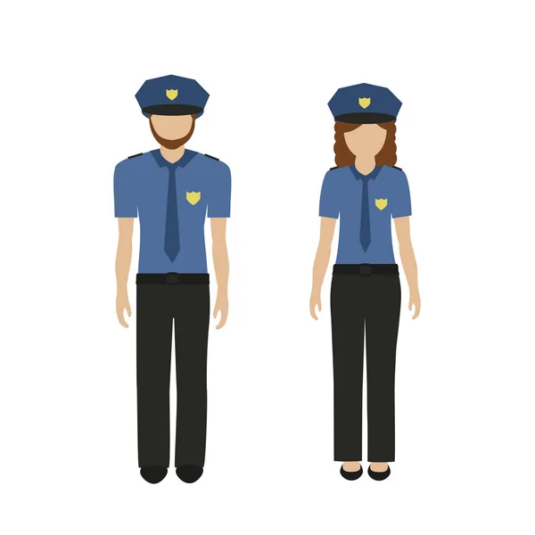Homem e mulher personagem policial e policial em uniforme — Vetor de Stock