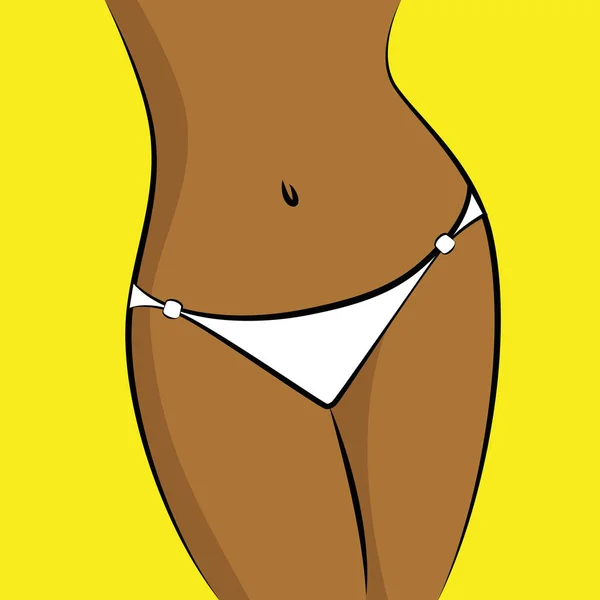 Beau corps mince femme avec bronzage sur fond jaune — Image vectorielle