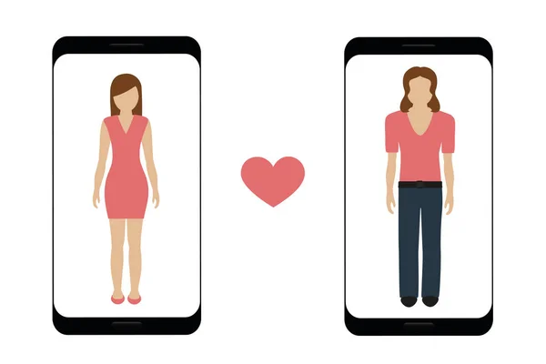 Online dating app met man en vrouw teken — Stockvector