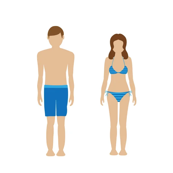 Personaje hombre y mujer en traje de baño bikini y bañador — Archivo Imágenes Vectoriales