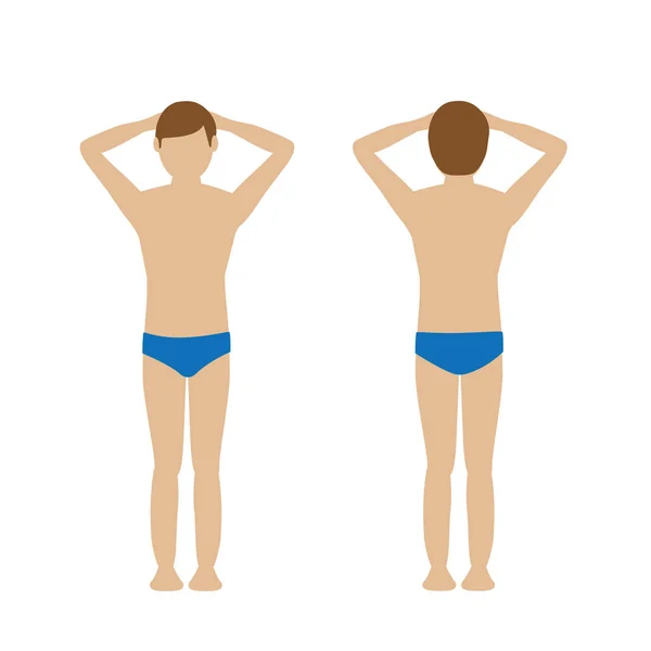 Homem de banho de sol em calções de banho azul caráter —  Vetores de Stock