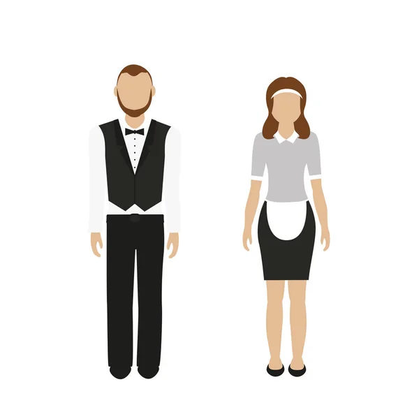 Hombre y mujer carácter mayordomo y criada — Vector de stock