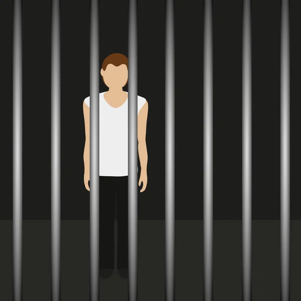Homem em uma prisão atrás das grades da prisão — Vetor de Stock