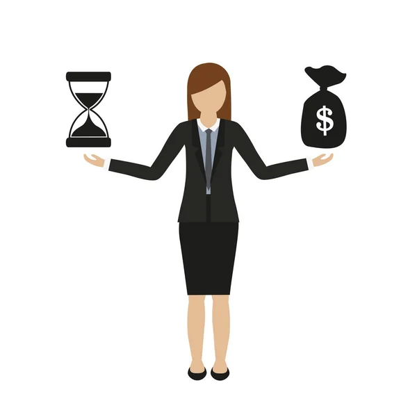 商业概念关于时间和金钱商业妇女字符 — 图库矢量图片