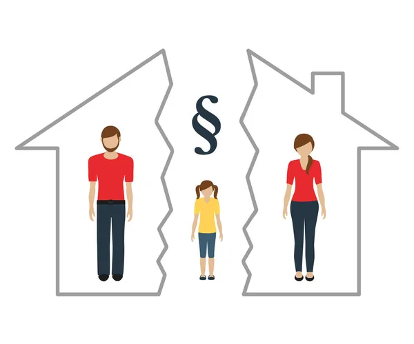 Divorcio y separación de la familia de bienes con un hijo — Vector de stock