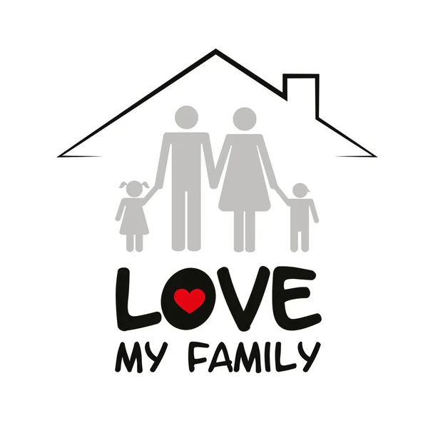 Οικογένεια στο σπίτι πατέρας μητέρα και δύο παιδιά — Διανυσματικό Αρχείο