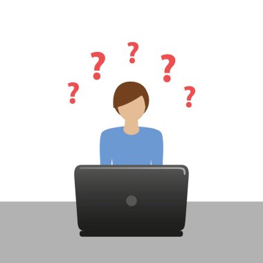 küçük çocuk laptop birçok soru vardır