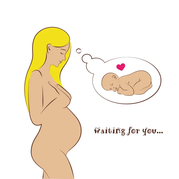 Blonde schwangere Frau wartet auf Baby — Stockvektor