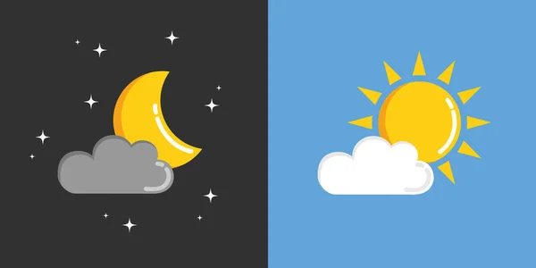 Soleil et lune dans le ciel jour et nuit — Image vectorielle