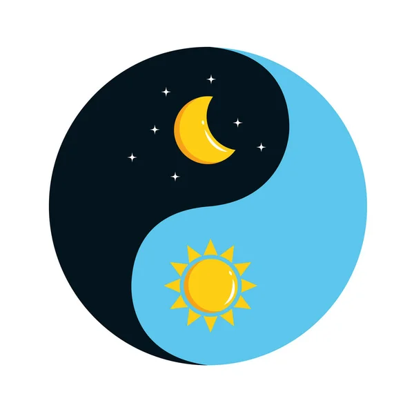 Słońce i Księżyc w niebo yin i yang w dzień i w nocy — Wektor stockowy