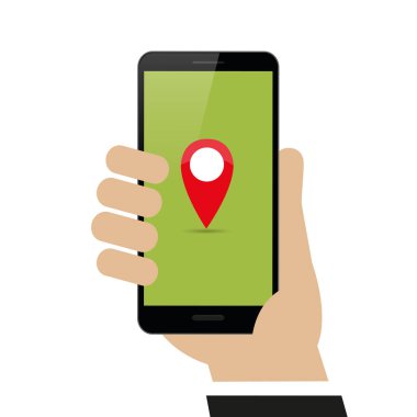 elle ekran navigasyonu üzerinde harita işaretçisi ile Smartphone tutar