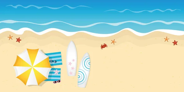 Zwei Surfbretter und Sonnenbrille am Strand Sommerurlaub Design — Stockvektor