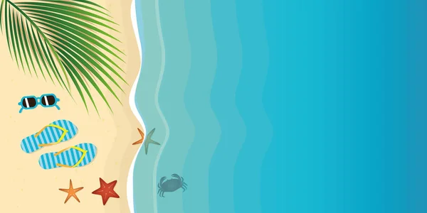 Flipflops und Sonnenbrille an einem schönen Palmenstrand mit Seesternen — Stockvektor