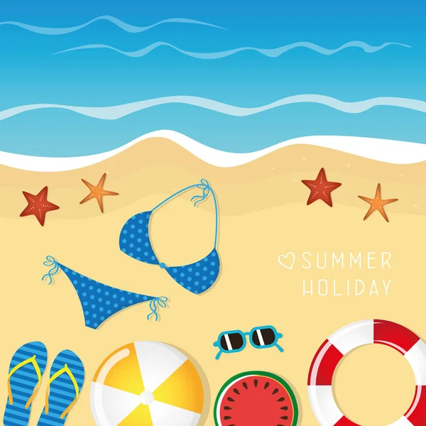 Diferentes utensilios de playa verano vacaciones fondo — Vector de stock